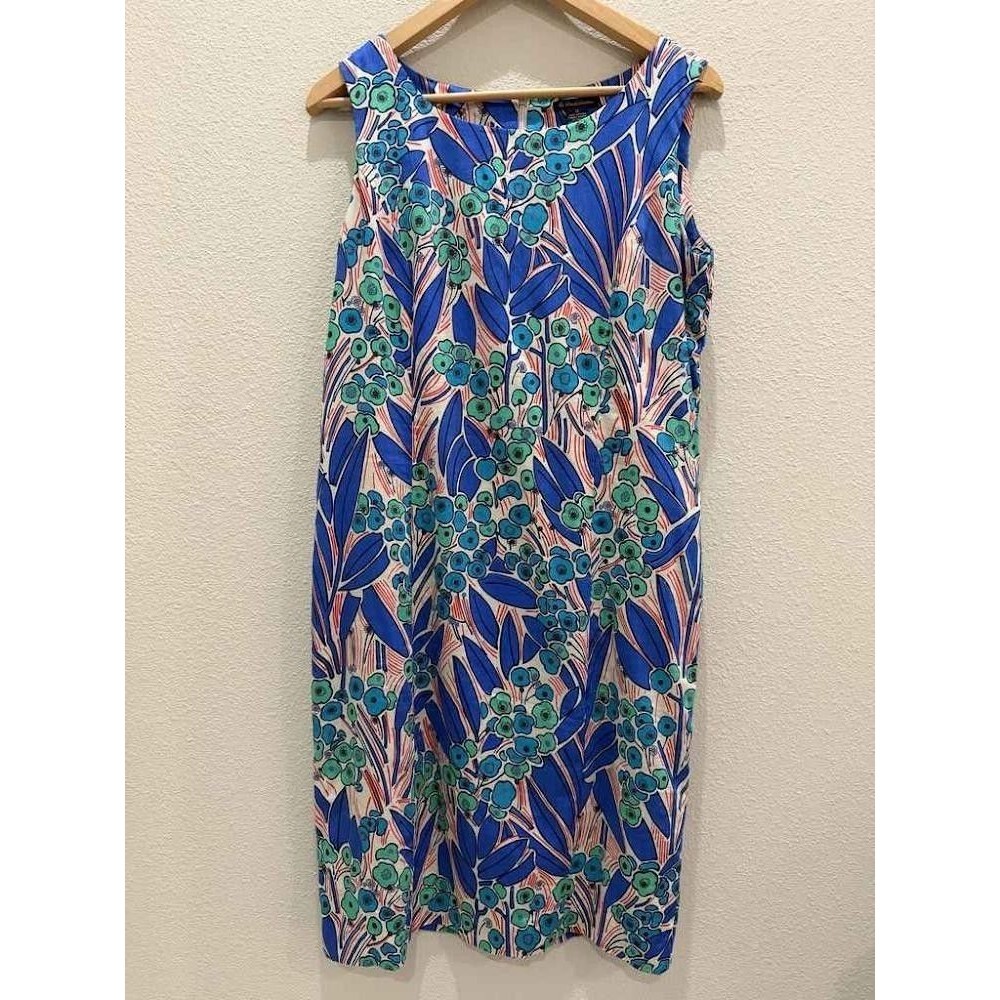 Brooks Brothers Blue Green Floral Shift Dress Italian Cotton Woven 12